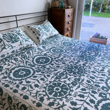 Load image into Gallery viewer, Suzani pearl gray double bedspread