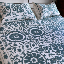Load image into Gallery viewer, Suzani pearl gray double bedspread