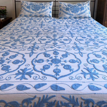 Load image into Gallery viewer, Suzani light blue double bedspread