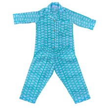 Load image into Gallery viewer, Turquoise elephants kid's pajamas and dress