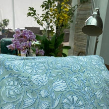 Load image into Gallery viewer, Light Blue & Sage decorative cushion cover