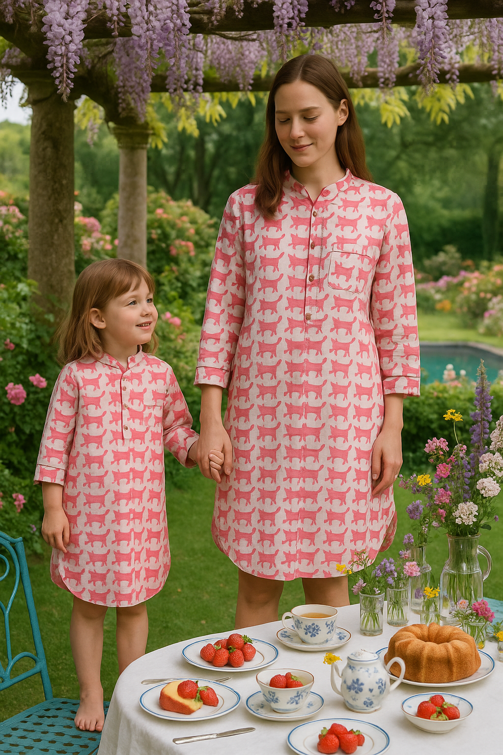 Pinafore pink kittens mom & daughter