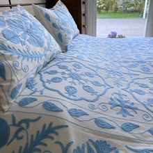 Load image into Gallery viewer, Suzani light blue double bedspread
