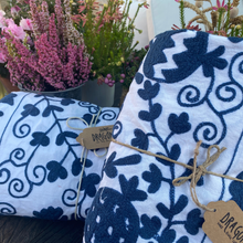 Load image into Gallery viewer, Suzani blue double bedspread
